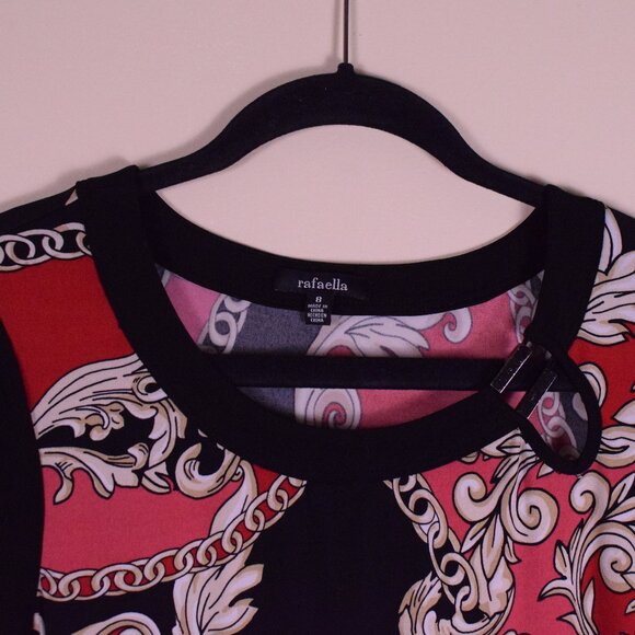 Rafaella Women's Black & Red Linked Scroll 3/4 Sleeve Midi Dress - Size 8 - Picture 5 of 8